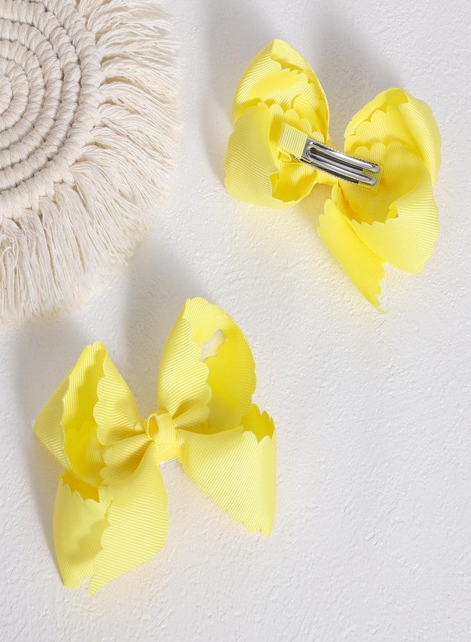 Miroksh 4in Lemon Yellow Hair Bow Clips for Girls, Grosgrain Ribbon Scalloped Edge Bow Alligator Hairpins Summer Dress Decor Accessory for Toddler Teens Women Easter Birthday Back School Gift - Image 2